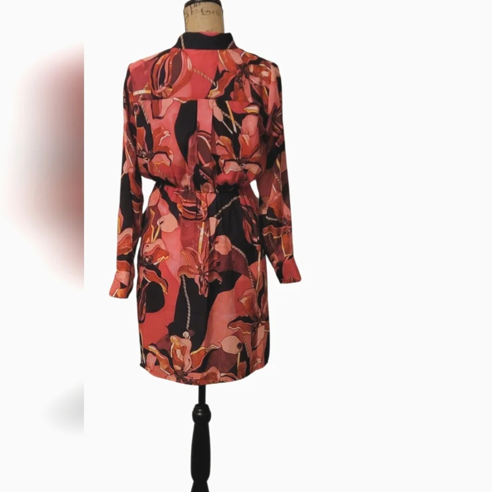 INC International Concepts Scarf Floral Chain Wrap Deep V-neckline Mini Dress